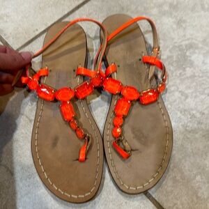 Amedeo Canfora Capri Handmade Neon Orange Rhinestone Patent Leather Sandals 8